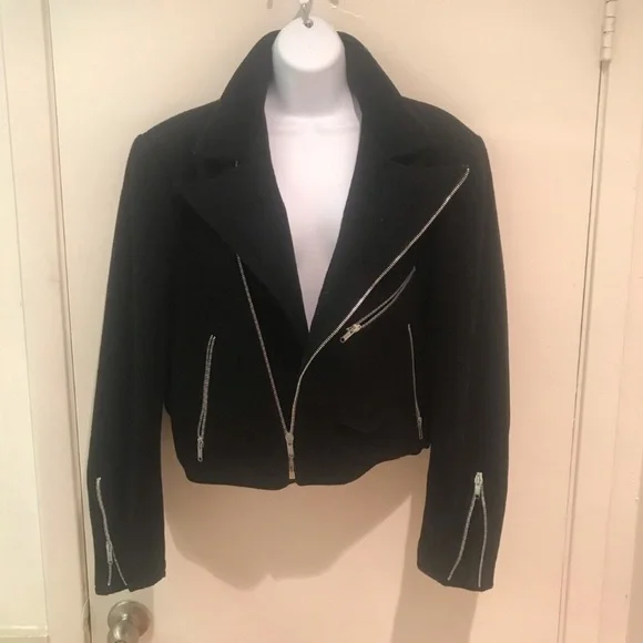 BlACK WOOL MOTORCYCLE JACKET: STEPHEN SPROUSE MUSEUM PIECE SIZE M - Picture 8 of 14